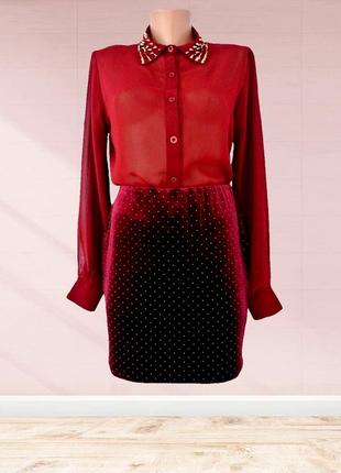 Красивая велюровая юбка new look бордового цвета. размер uk 12/eur 40.6 фото