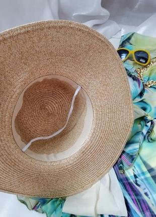 Літній плетений капелюх з прикрасою ланцюжок і бант5 фото
