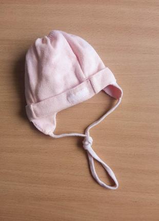 Тёплая трикотажная шапочка новорождённым dolli на девочку 0-1 мес розовая шапка деми осень весна 39