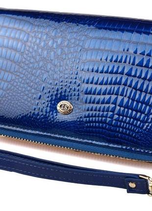 Жіночий шкіряний гаманець клатч st s5001a на дві блискавки синій натуральна шкіра