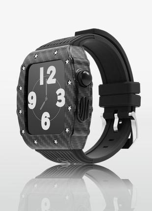 Эксклюзивный чехол из нержавеющей стали под карбон bucorich apple watch case  4/5/6/se (44 мм) black