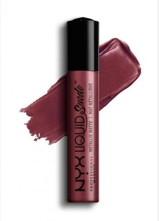 Nyx metallic matte рідка матова помада для губ з металевим ефектом, колір темно бордовий.