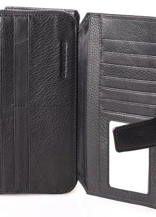 Мужской кожаный кошелек клатч c визитницей st 228 черный натуральная кожа8 фото