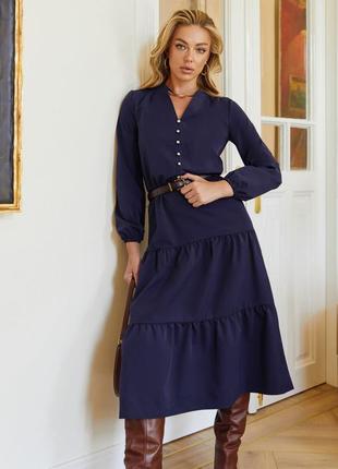 Демисезонное платье-клеш темно-синее | 73406