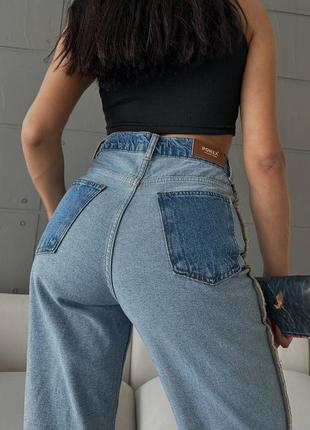 Трендовые джинсы с высокой посадкой наизнанку с высокой посадкой карманами клеш палаццо4 фото