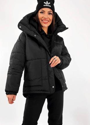 Жіноча тепла чорна зимова куртка з капюшоном, курточка осінь, зима, весна2 фото