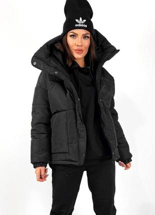 Жіноча тепла чорна зимова куртка з капюшоном, курточка осінь, зима, весна3 фото