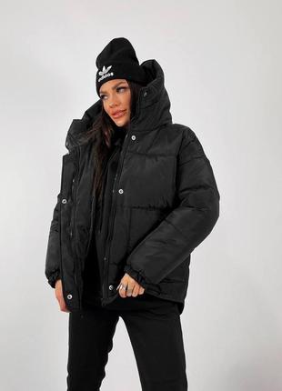 Жіноча тепла чорна зимова куртка з капюшоном, курточка осінь, зима, весна4 фото