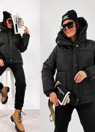 Жіноча тепла чорна зимова куртка з капюшоном, курточка осінь, зима, весна7 фото