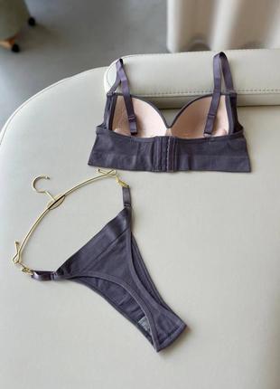 Хлопковый комплект белья пушап. бюстгальтер пуш ап и трусики стринги. базовый комплект...