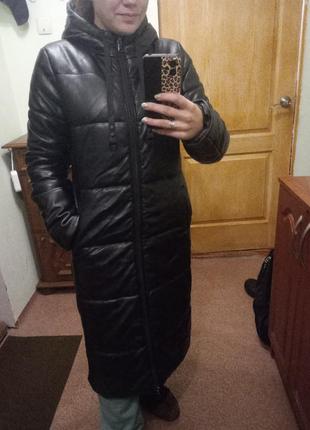 Зимний пуховик эко кожа
