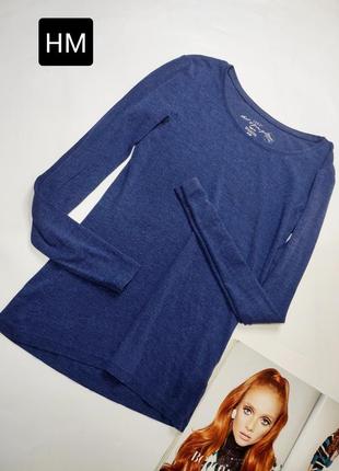 Джемпер женский лонгслив темно синего цвета organic cotton от бренда hm m2 фото