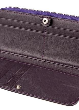 Жіночий шкіряний гаманець st 202 на блискавці з візитницею фіолетова натуральна шкіра2 фото