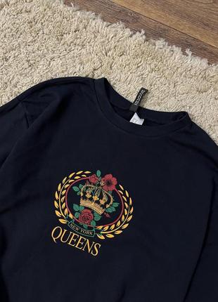 Синій світшот светр лонгслів футболка кофта з написом queens4 фото