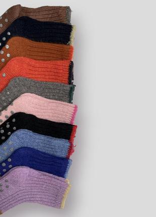 Шкарпетки носки термо рожеві сірі чорні корона зимові шерстяні ангора в рубчик однотонні зі стоперами тормозками2 фото