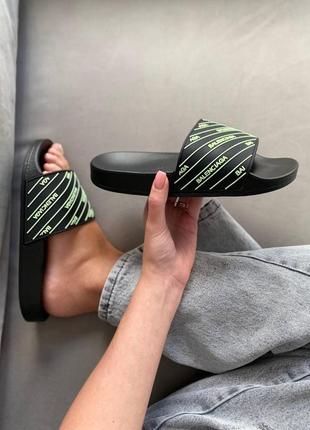 Женские шлепанцы  balenciaga slides small neon logo black баленсиага3 фото