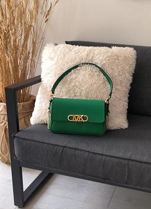 Женская сумка michael kors parker medium logo crossbody bag green8 фото