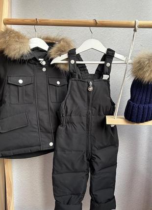Зимняя куртка и полукомбинезон пуховик с натуральным мехом2 фото