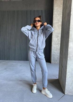 Теплий спортивний костюм на флісі штани і кофта на блискавці з капюшоном