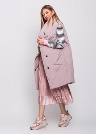 Стильный женский длинный бежевый теплый жилет - одеяло