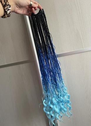 Волосся для нарощування кольорове омбре чорне синє блакитне3 фото