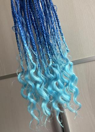 Волосся для нарощування кольорове омбре чорне синє блакитне5 фото