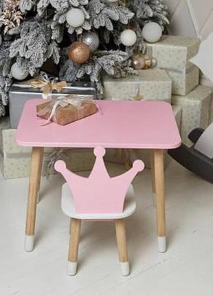 Столик дитячий прямокутний зі стільцем корона 46х60х45 см рожевий/білий. (230007)7 фото