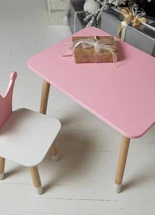Столик детский прямоугольный со стульчиком корона 46х60х45 см розовый/белый. (230007)5 фото