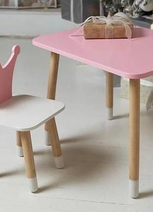 Столик детский прямоугольный со стульчиком корона 46х60х45 см розовый/белый. (230007)3 фото