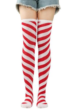 Новорічні гольфи льодяники 1284 посох червоно-білі заколінки різдв'яні панчохи