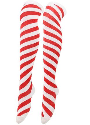 Новорічні гольфи льодяники 1284 посох червоно-білі заколінки різдв'яні панчохи