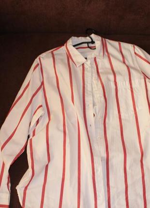 Белая рубашка в красную полоску, коттон, размер 46-48