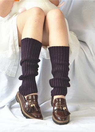 Гетры баклажановые 40см в рубчик 5541 коричневые фаолетовые гольфы до колена