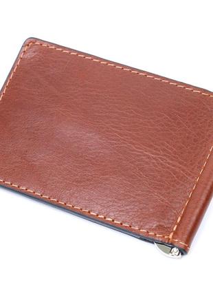Надежный кожаный зажим для денег grande pelle 11668 коричневый2 фото