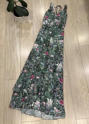 Платье сарафан с воланом в тропический принт размер 6-8 h&m