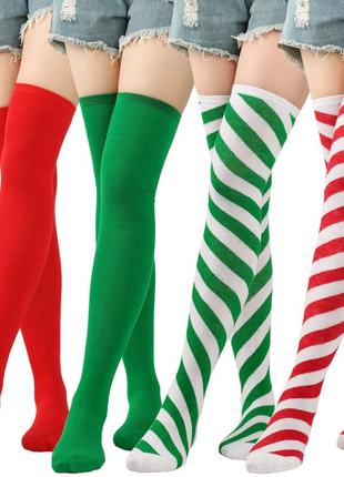 Новорічні гольфи льодяники 1284 посох червоно-білі заколінки різдв'яні панчохи