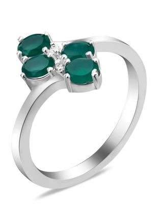 Серебряное кольцо с натуральным зеленим агатом 070-7310 размер:18;18.5;