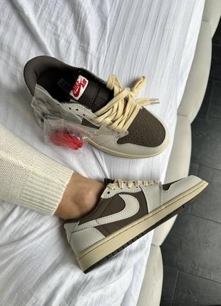 Шкіряні кросівки nike air jordan 1  retro low og sp travis scott reverse mocha