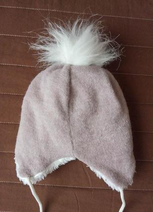 Тепла зимова шапочка рукавички рepco новонародженим 0-1-3 міс комплект на дівчинку шапка зима помпон5 фото