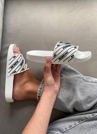 Женские шлепанцы balenciaga slides small logo white шлепки баленсиага сланцы слипоны тапки4 фото