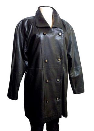 М-хl довга жіноча шкіряна куртка classik woman, двобортне напів пальто на тонкому синтепоні1 фото