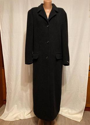 Женское длинное черное пальто кашемир и шерсть