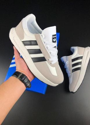 Р.41-46 кроссовки adidas boost бело/бежевые