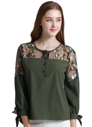 Шикарная блузка блузка сетка с цветочной вышивкой1 фото
