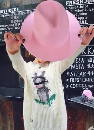 Шляпа фетровая федора унисекс с устойчивыми полями розовая4 фото
