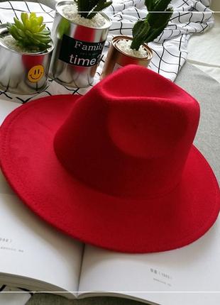 Шляпа фетровая федора унисекс с устойчивыми полями красная1 фото