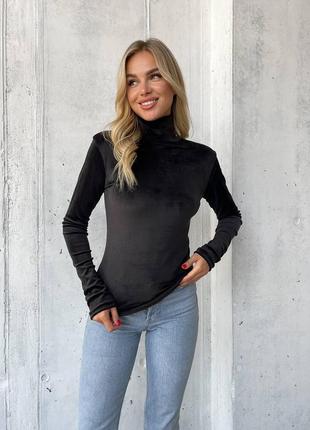 Велюровій гольф с горлом 42-44,46-48,50-52 черный,моко,графит, фиолет