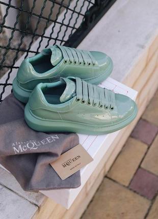 Alexander mcqueen mint лакированные кожаные женские кроссовки мятный цвет😍1 фото