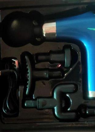 Ручной  массажёр fascial gun-002 для расслабления и восстановления мышц с 6 насадками (синий).7 фото