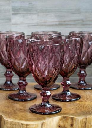 Бокалы розовые для вина из цветного стекла 240мл